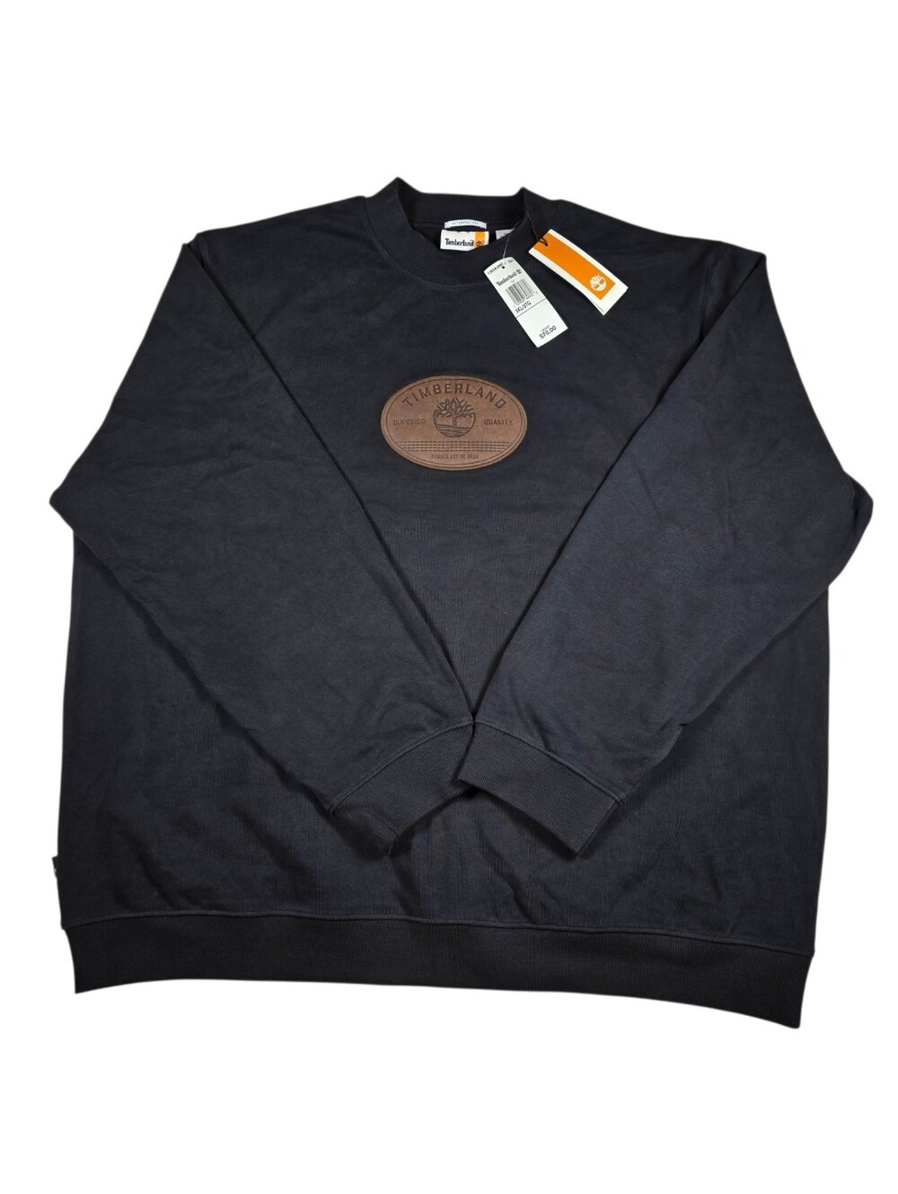 NWT Timberland Brown Leather Badge Black Crewneck Sweatshirt- Men's Size 3XL
